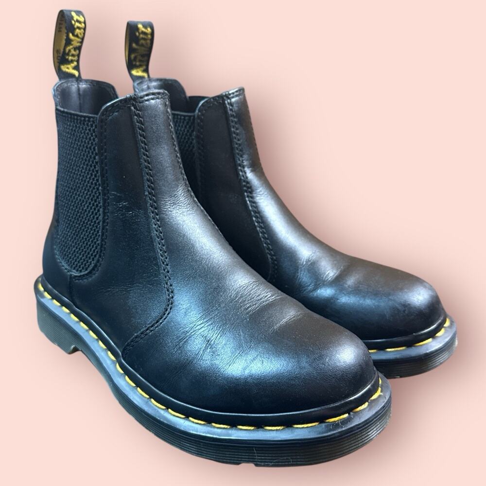 Dr. Martens Black Leather Chelsea Booties with Yellow Stitching Size 6 .